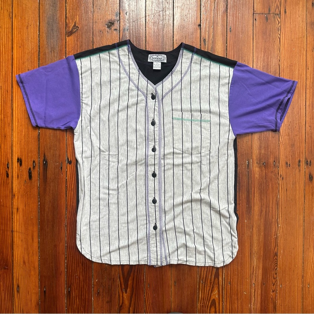 Vintage 1990s Bonjour colorblock tshirt baseball jersey Large